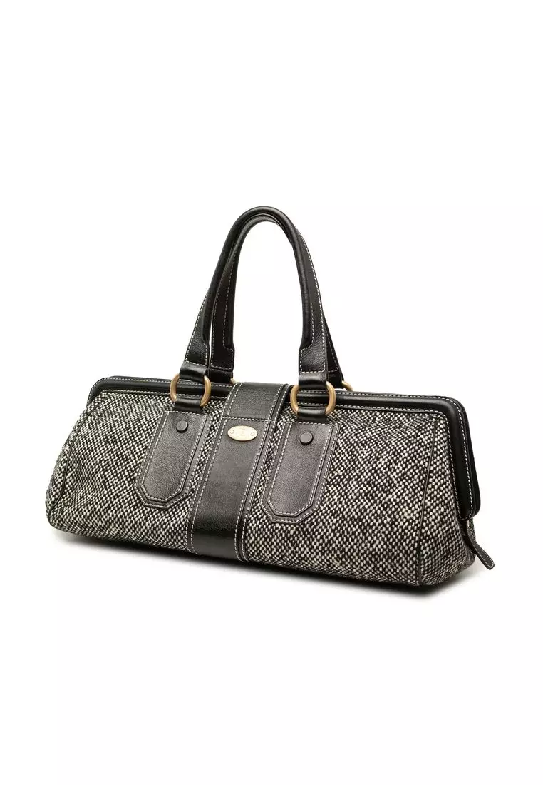 Pre-Loved Celine Tweed And Leather Ella Frame Handbag