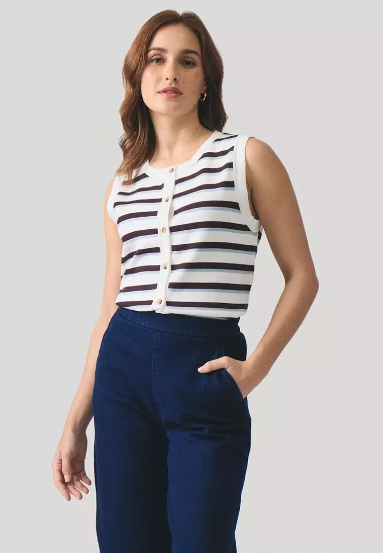 Striped Knit Vest Cardigan​