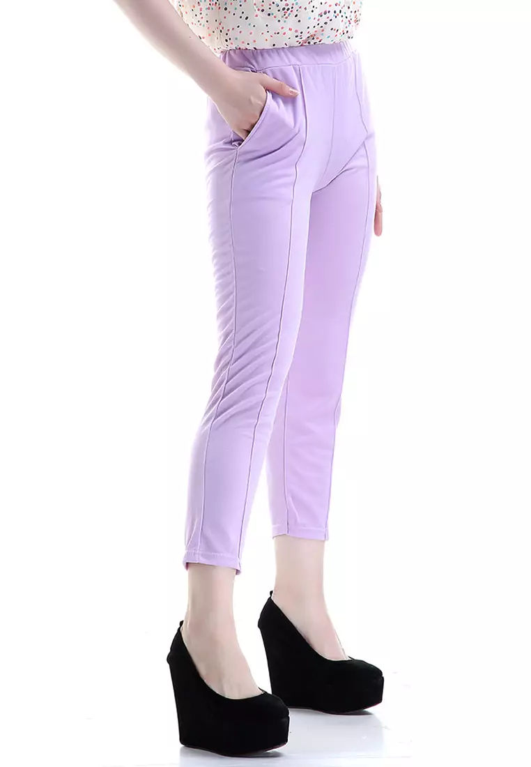 Opium Celana Panjang Wanita Rubbery Waist Long Pants Woman - Ungu