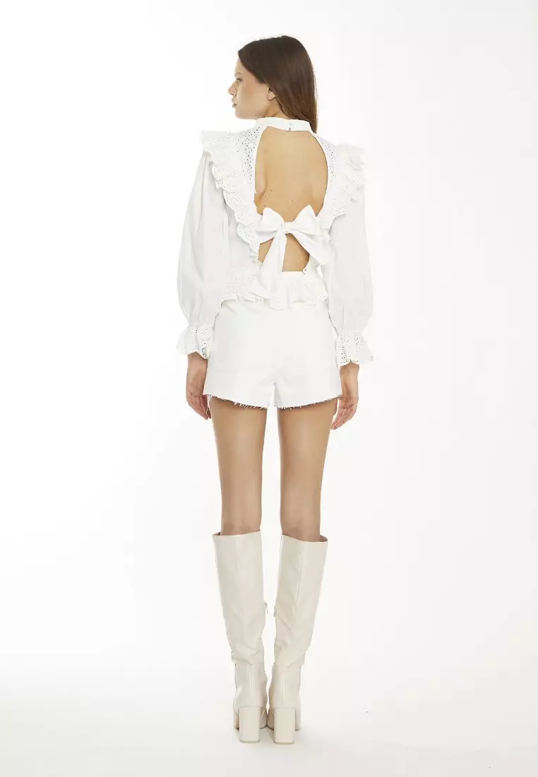 High-Neck Ruffle Blouse