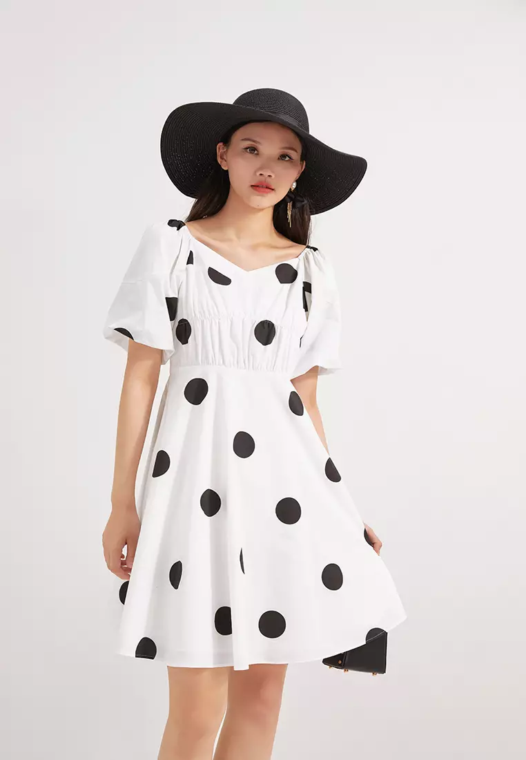 Square Neck Polka Dot Mini Dress