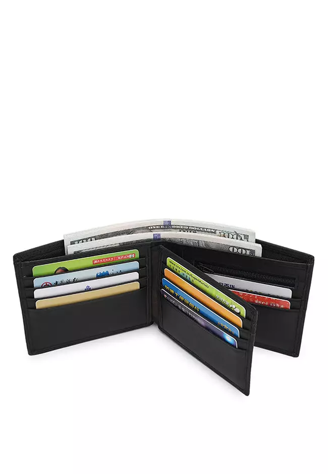 Men's Genuine Leather RFID Short Wallet - Black