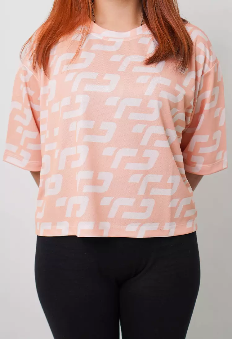 LSB38 baju olahraga wanita crop top oversize big size dry fit gym aerobic zumba poundfit senam peach