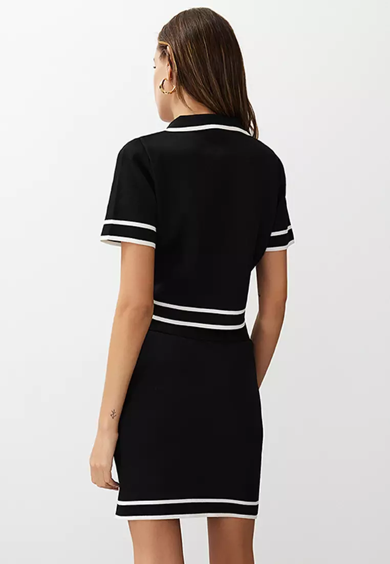 Black Jacket/Skirt Knitwear Top and Bottom Set TWOSS24AU00093