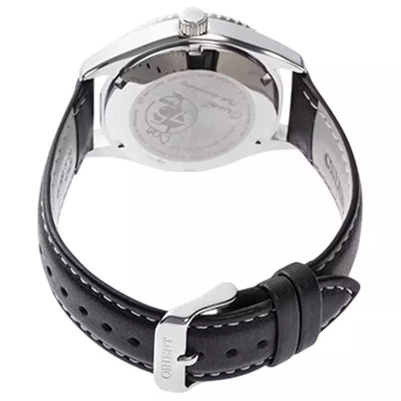 Jam Tangan Pria Orient Mako 40 RA-AC0Q08S Peanuts 75th Anniversary White Dial Black Leather Strap Limited Edition