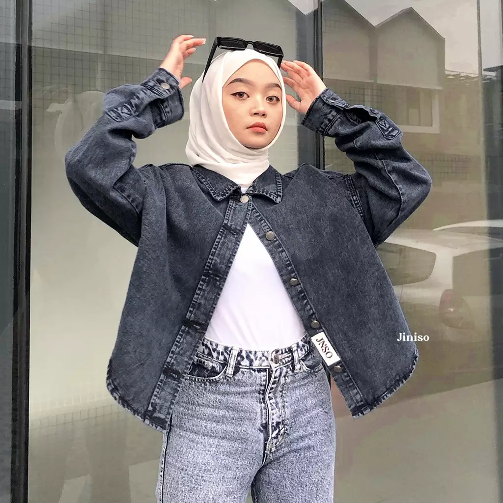 Jaket Crop Jeans Oversize Belle Basic Black Acid