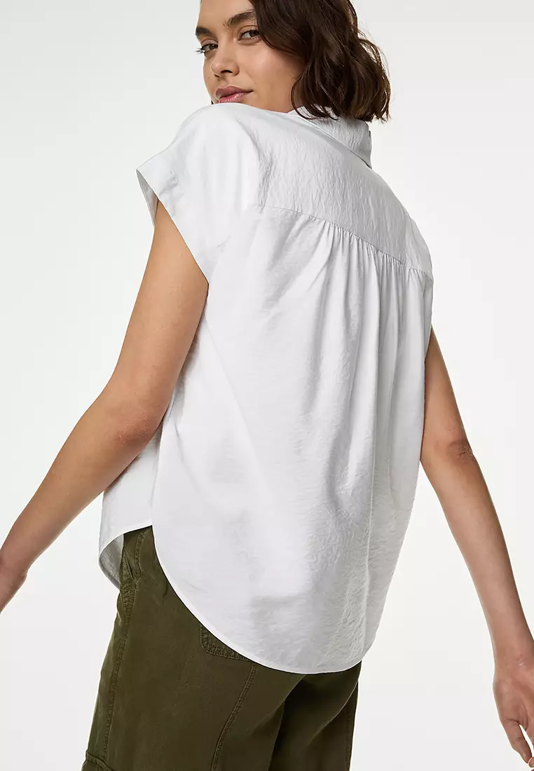 Collared Cap Sleeve Shirt