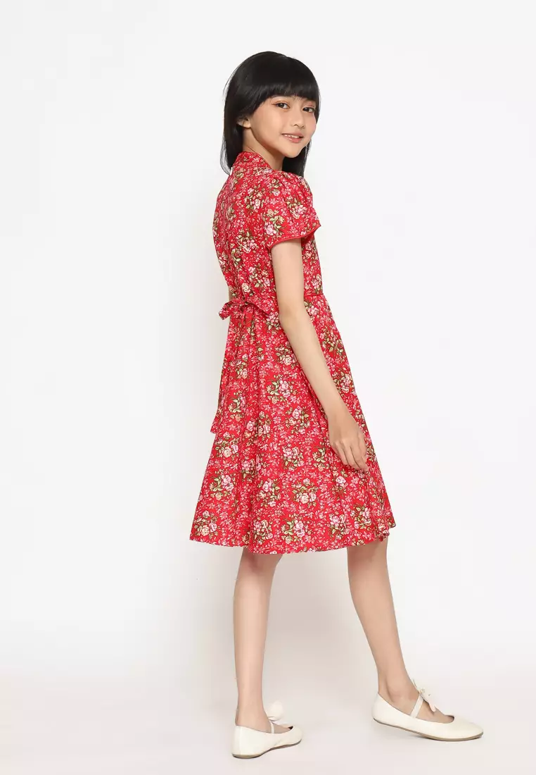 Dress Anak Perempuan Kerah Mandarin Bunga Red - CUTE
