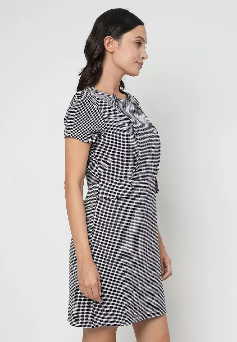 Valentine Printed Shift Dress with Button Details