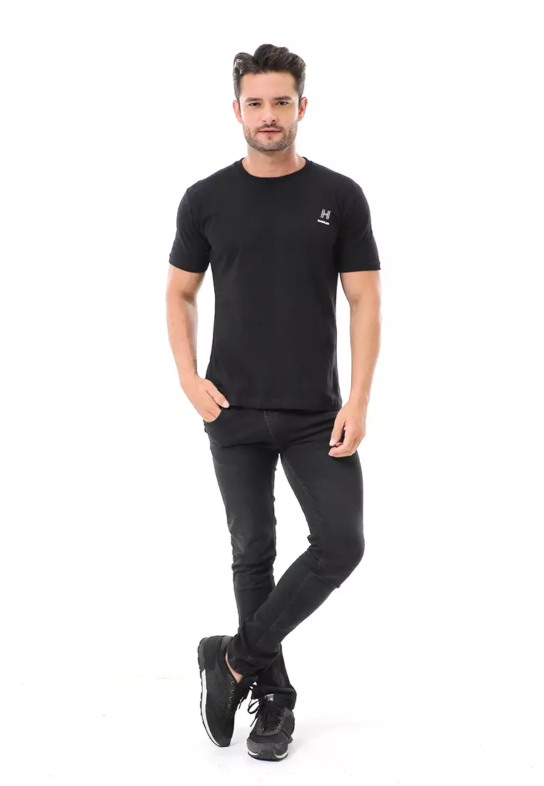 Aisley Atasan Pria Kaos Polos Lengan Pendek Casual T-Shirt Desain Simple Material Cotton ORIGINAL - Black