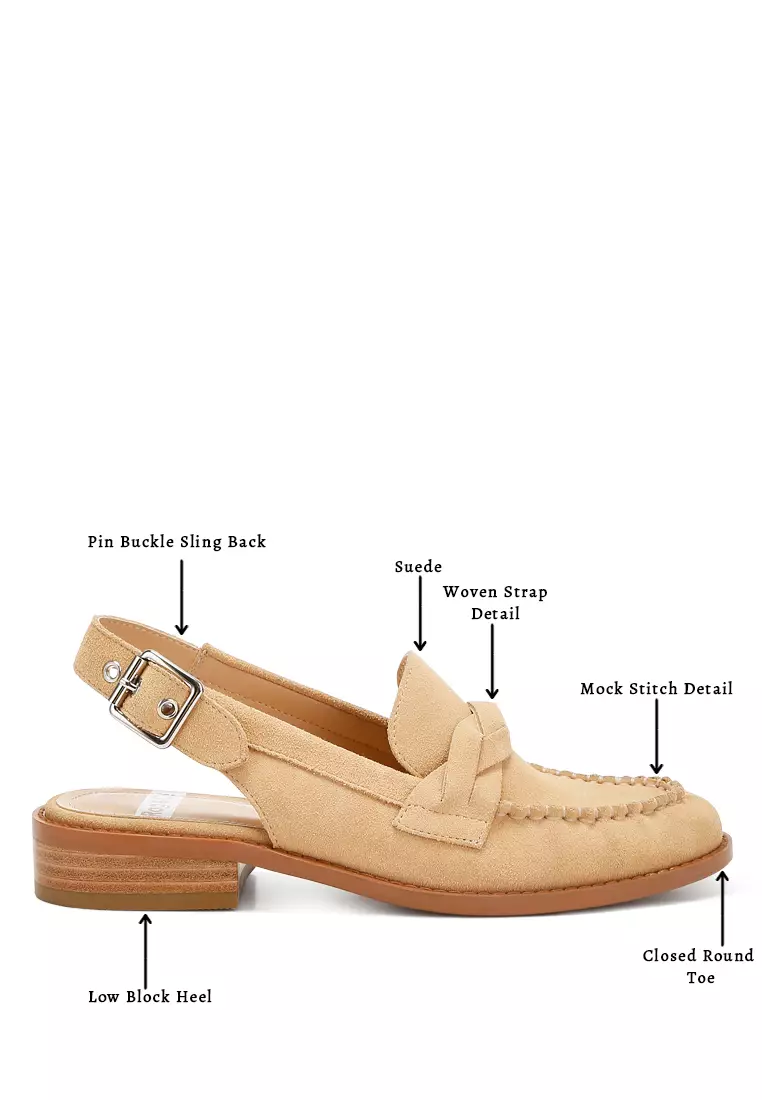 Woven Strap Slingback Loafers in Beige