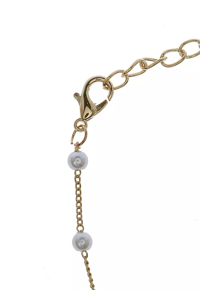 Gelang Set Mutiara Coin Pendant Aksesoris Wanita Premium Quality - Emas