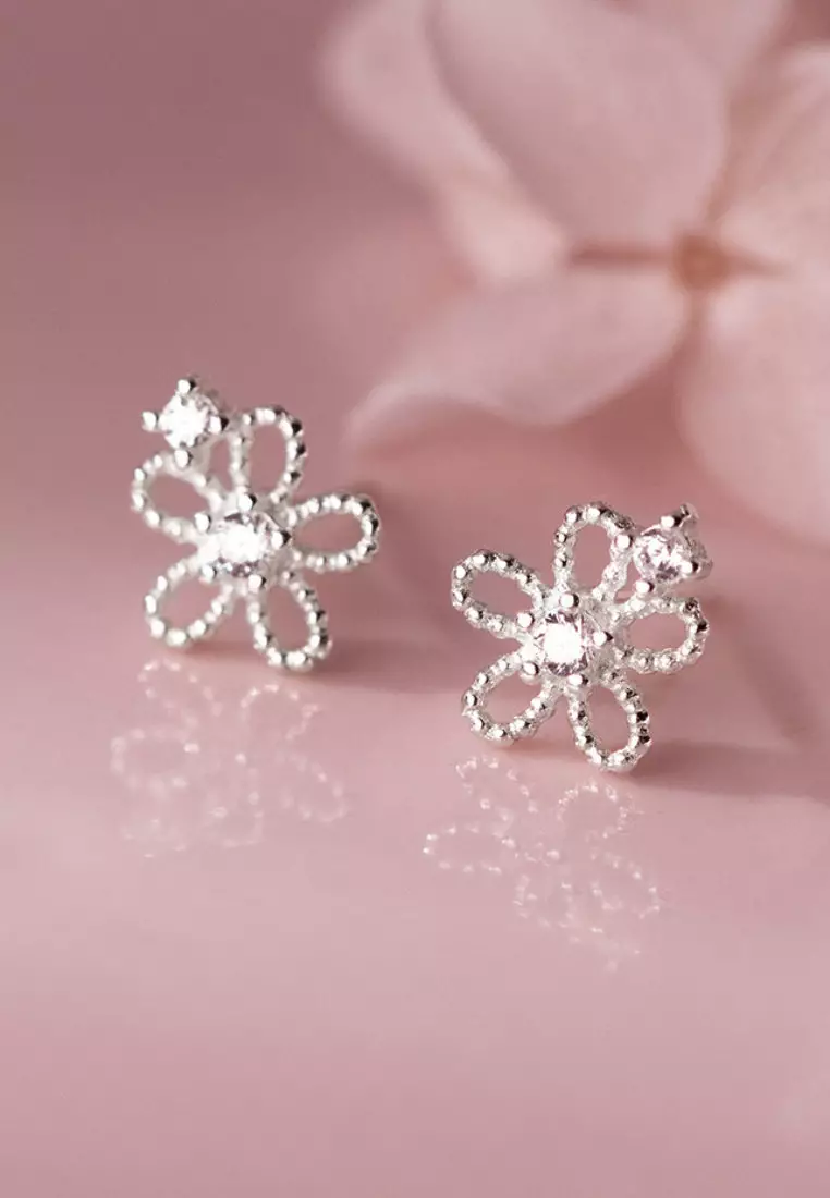925 Silver Zircon Floral Earrings JW AR-M04087