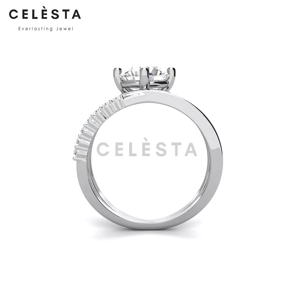 Berlian Moissanite Gilles Ring [GRA CERTIFICATE MOISSANITE DIAMOND] - Cincin 1CT  Moissanite Diamond 925 Silver Celesta by Her Jewellery