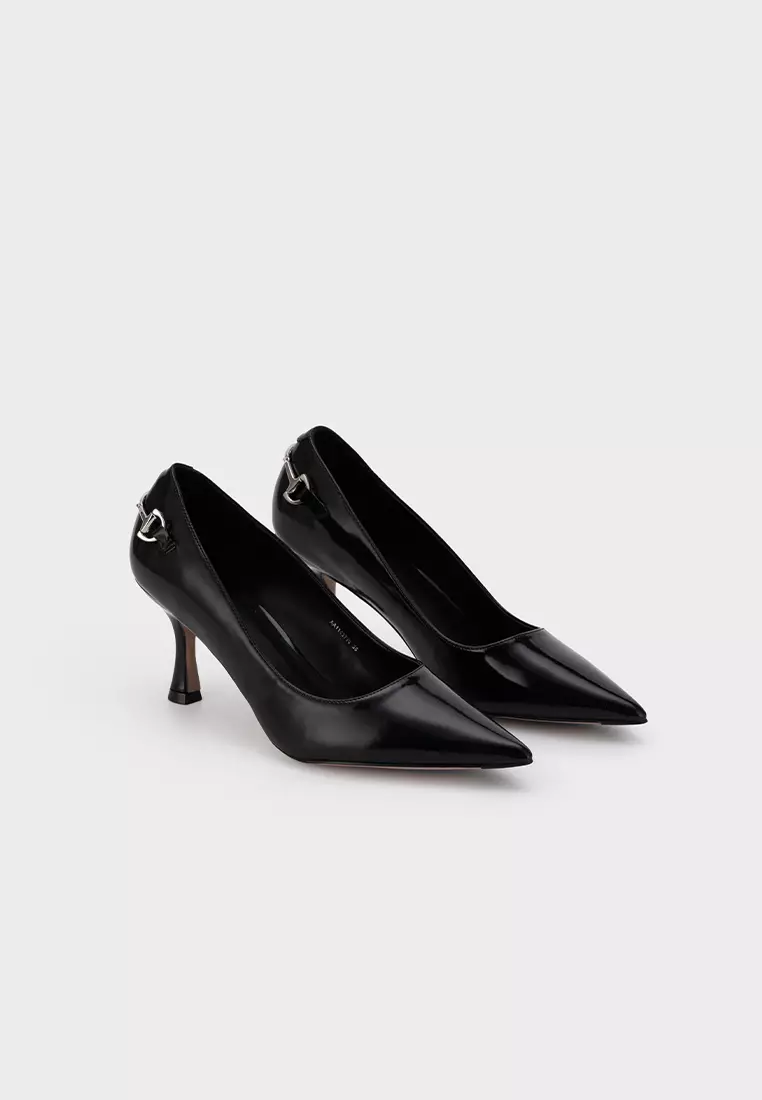 POINTED TOE BUCKLE DETAIL MID HEEL PUMP