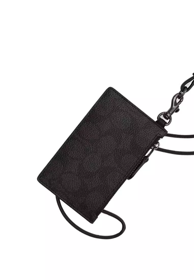 Zip Lanyard Card Case In Signature Canvas Charcoal/Black CAJ46