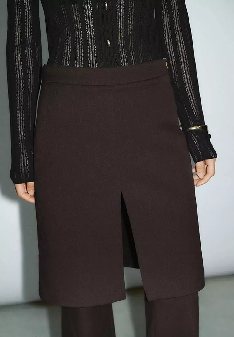 UR秋季新款女装时髦假两件设计感开衩喇叭裤UWG640103