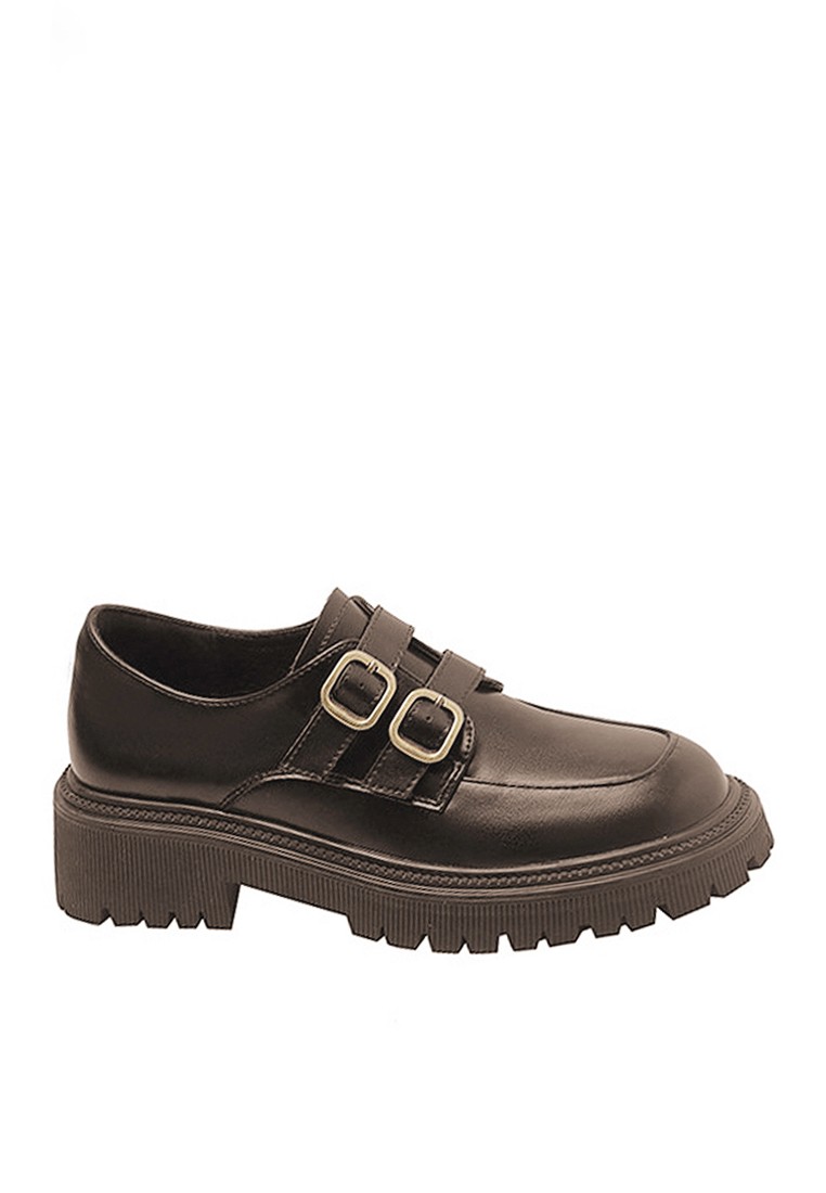 VANSA Double Buckle Microfiber Leather Platform Loafers VSW-F90551