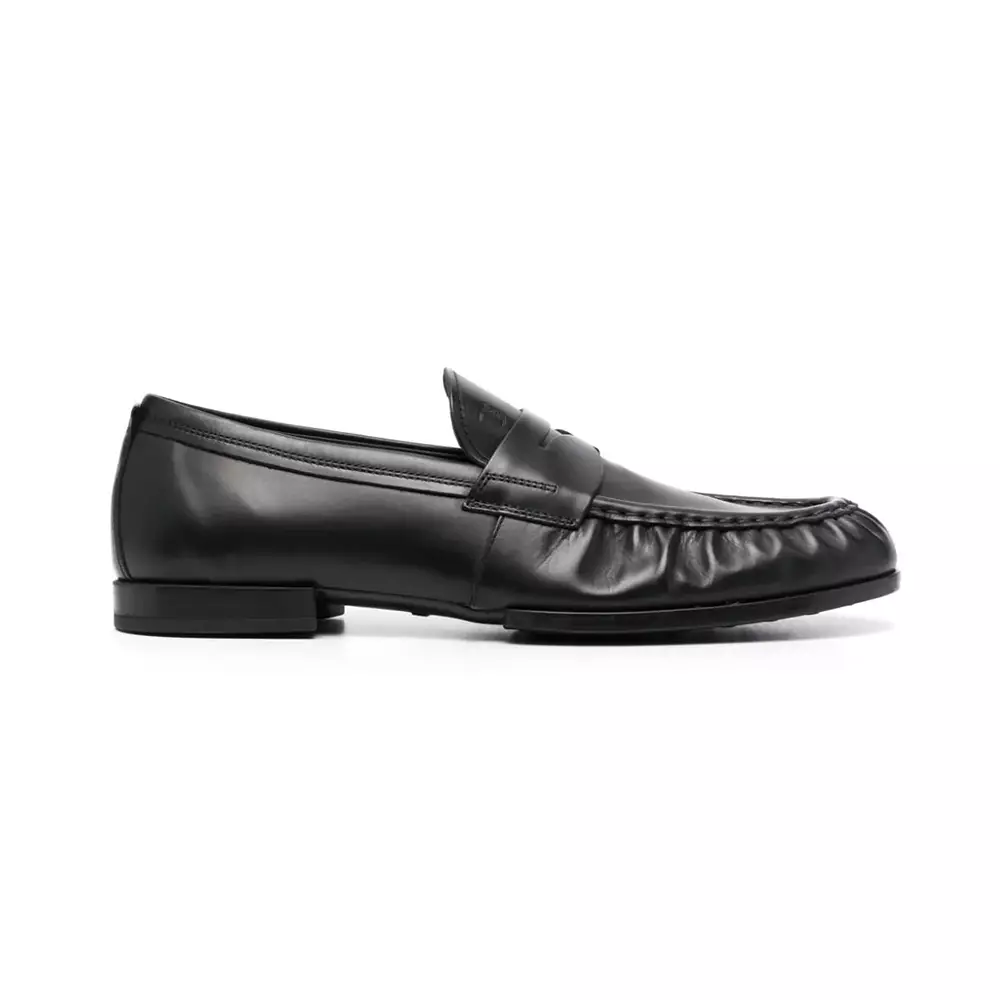 Jual Tod's Tod's Penny Bar Brushed Calfskin Gathered Toe Loafers Black ...