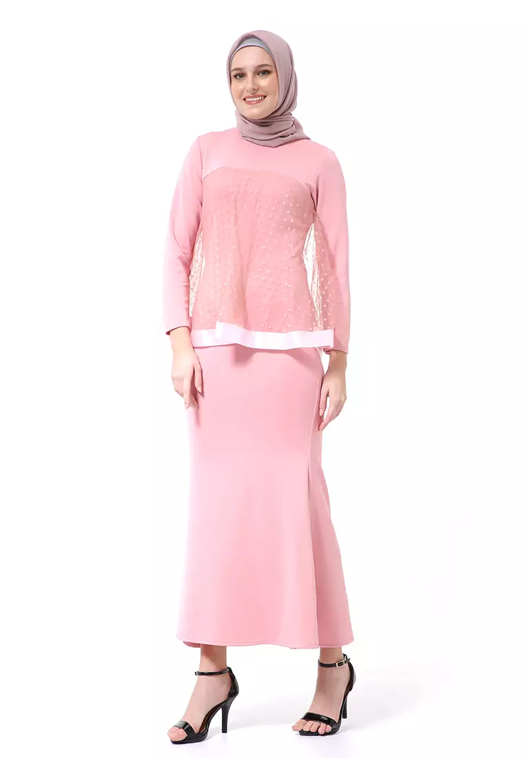 Gaun Model Duyung Fashion Muslimah Atasan Wanita Long Stlye Premium High Quality - Pink Soft