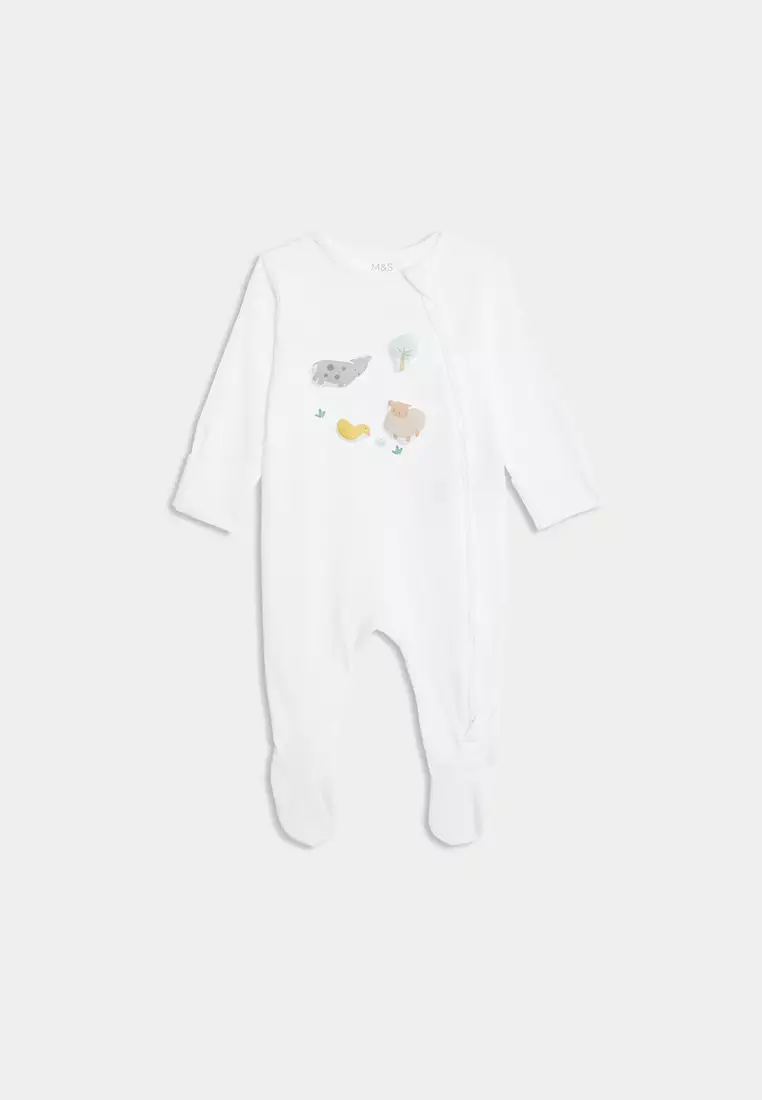 2pk Pure Cotton Farmyard Sleepsuits