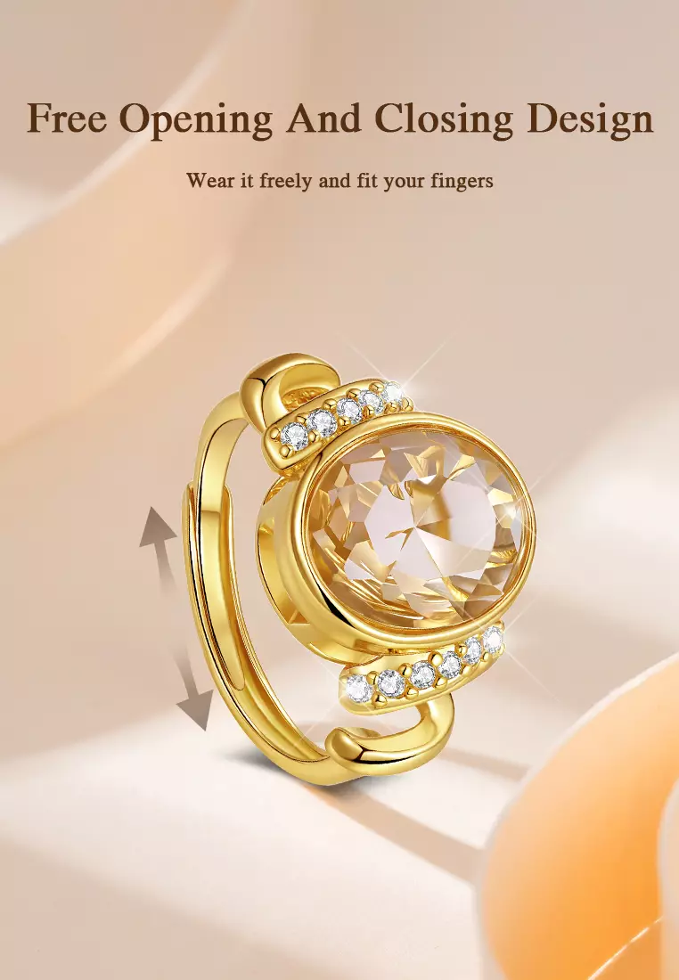 Cincin Wanita Original Mewah Fashion Perhiasan Kuning Zircon 5A Adjustable Cincin Cewek