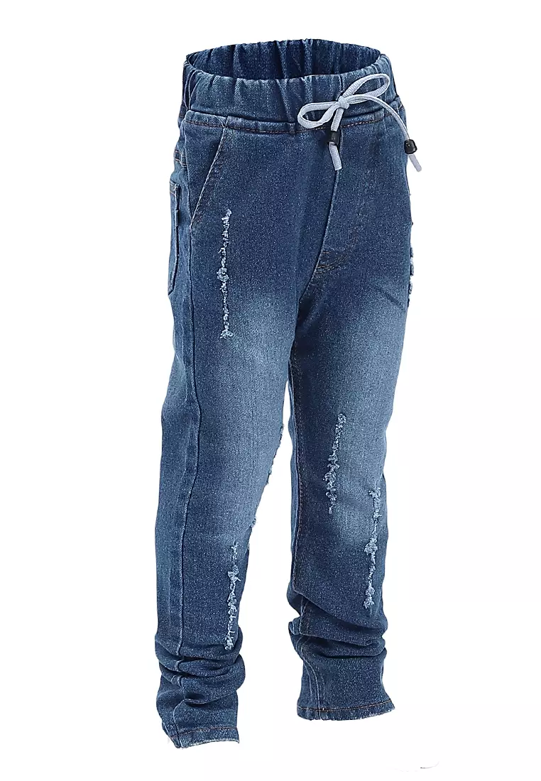 Presleyy Celana Jeans Anak Laki-laki Motif Polos Kid Long Pants Pinggang Karet Material Denim ORIGINAL - Light Blue