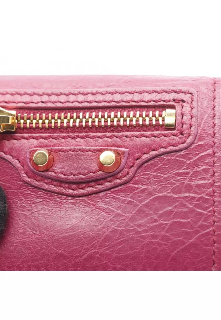 Pre-Loved BALENCIAGA classic mini wallet trifold wallet leather Pink purple