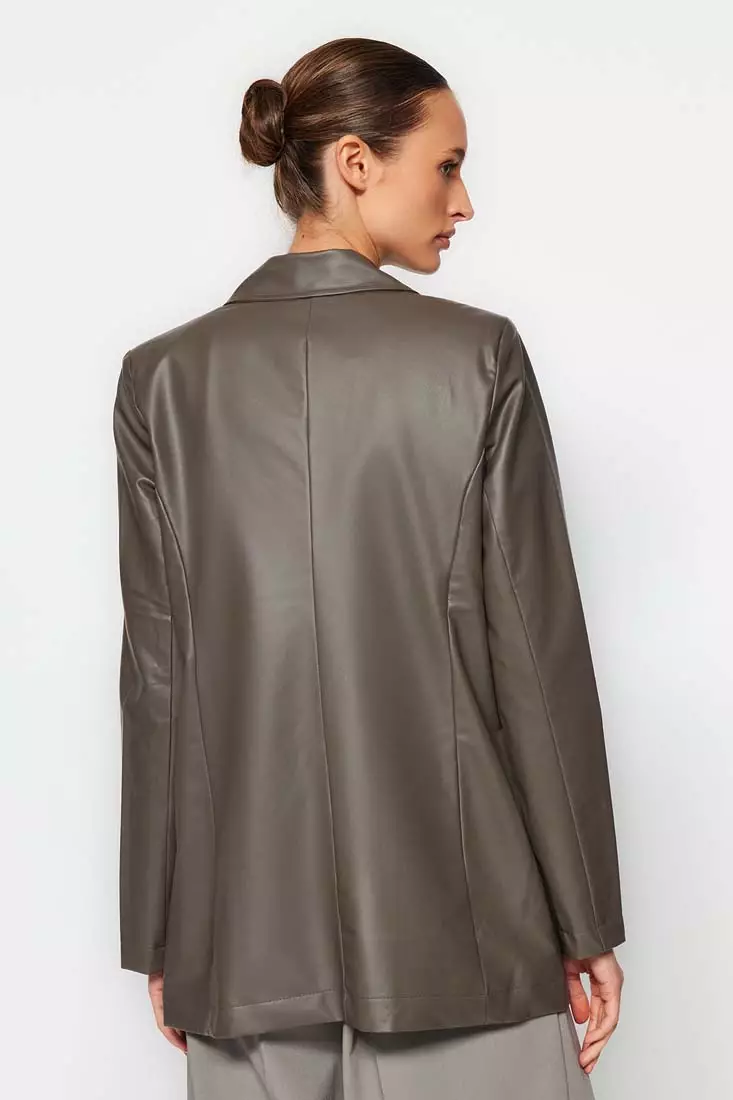 Buy Trendyol Double Breasted Closure Blazer in Faux Leather