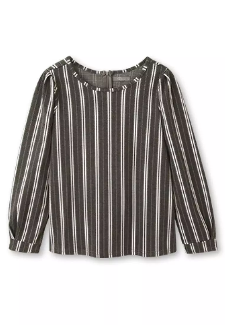 Back Zip Striped Long Sleeve Top [AB16399]