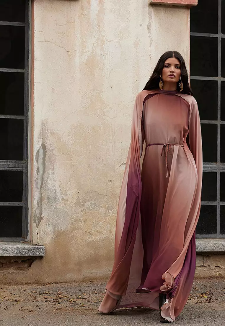 X Ai Brown Gradient Cape Evening Dress Tctaw25Db00019