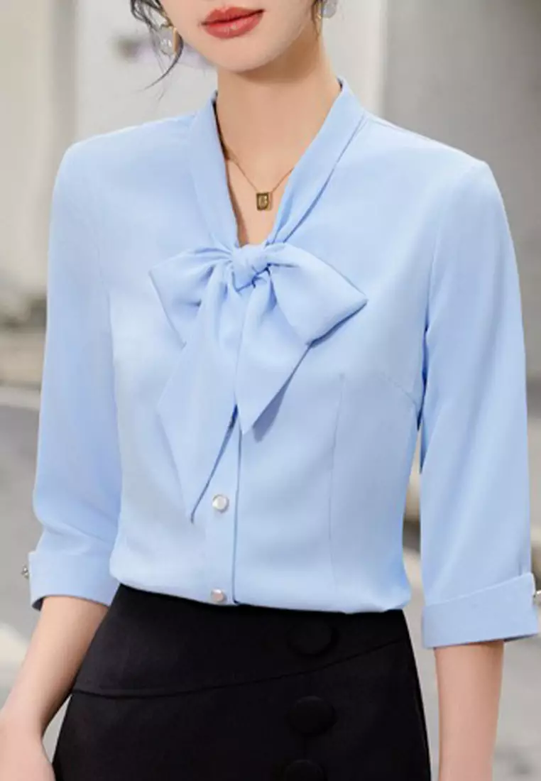 Elegant Chiffon Three Quarter Sleeve Blouse Set YGH-EQ308set