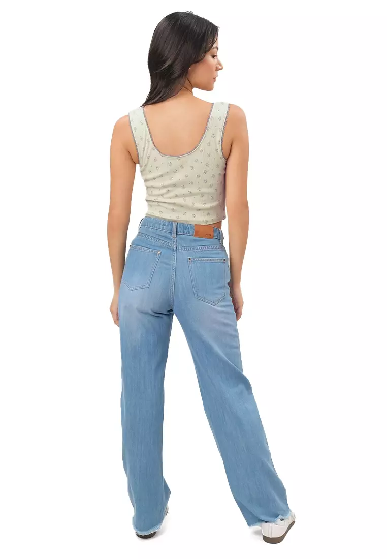 Ditsy Floral Ribbed Tank Top With Lace