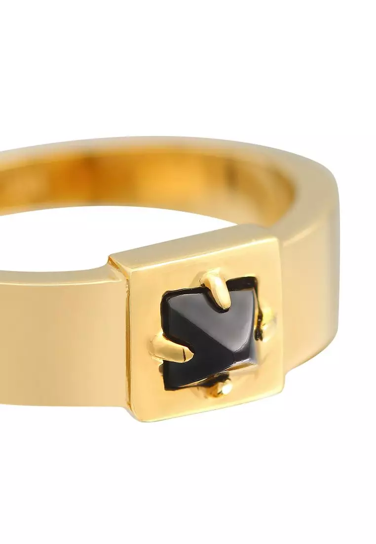 Men's Black Onyx Prong Signet Ring – Gold-Plated