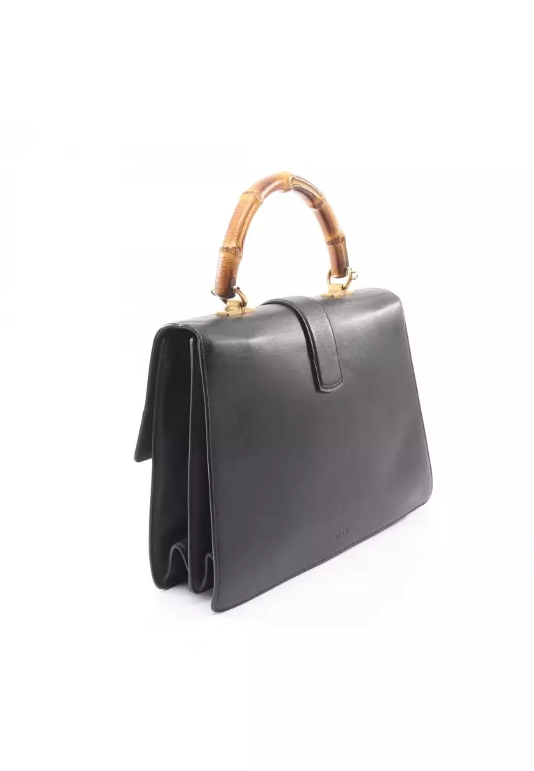 Pre-Loved Gucci Bamboo Dionysus Handbag leather black green Red 2WAY