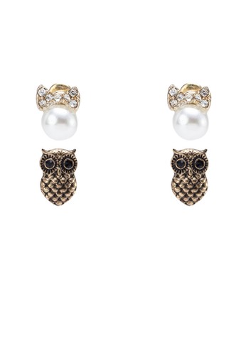 貓頭鷹與珍珠耳環zalora時尚購物網的koumi koumi套組, 飾品配件, 耳環