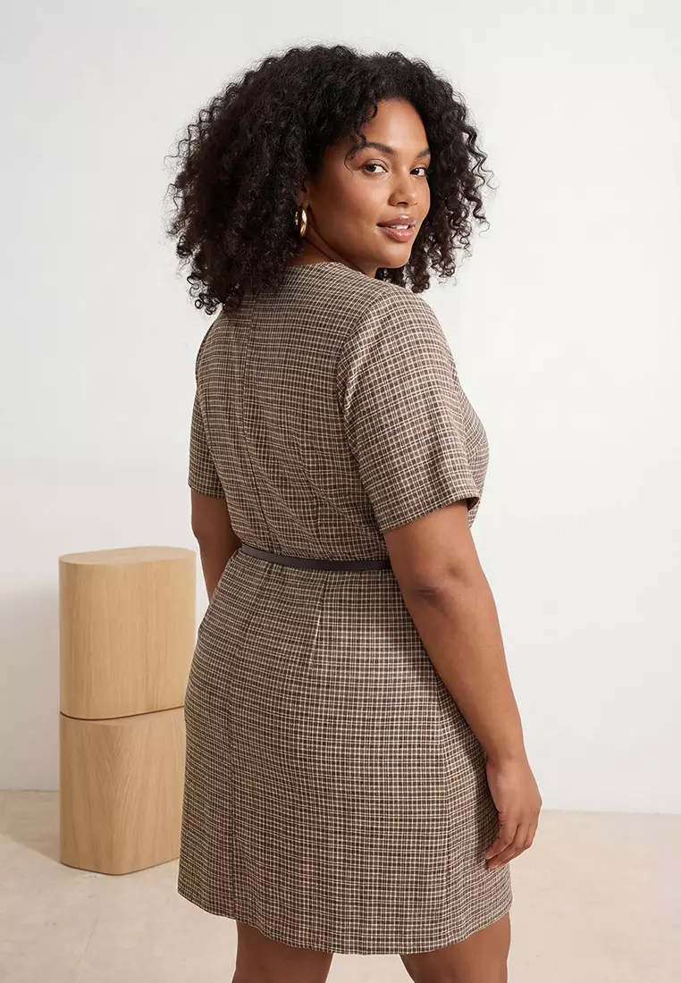 Beige Polyviscon Woven Plus Size Dress Tbbss26Ah00229