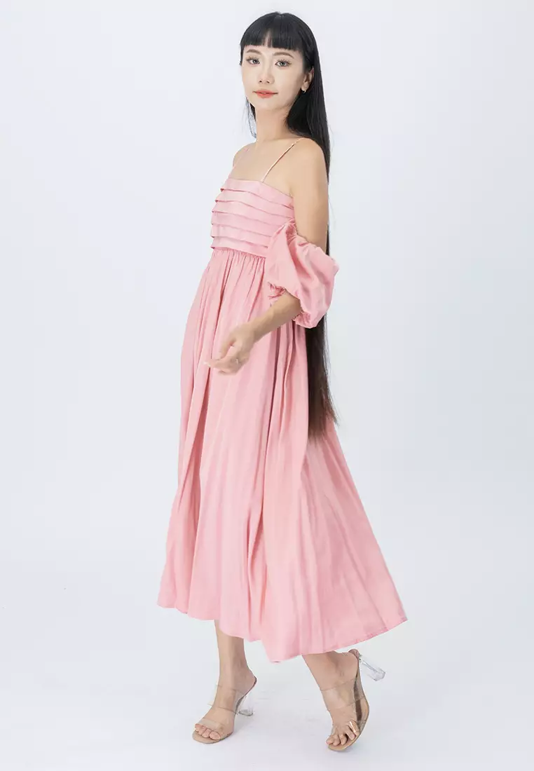 可调节肩带中长裙