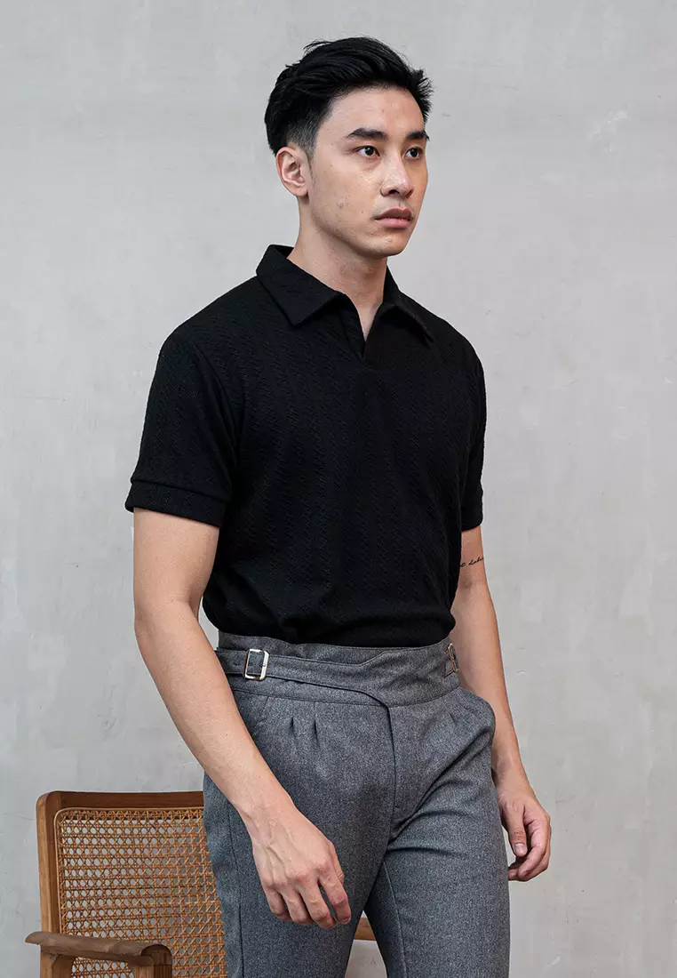Houseofcuff Polo Shirt Rajut Stretch Lengan Pendek Pria Hitam