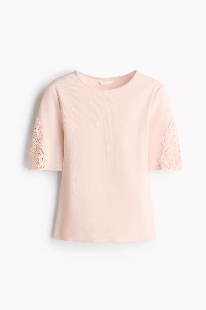 Ribbed lace-inset top