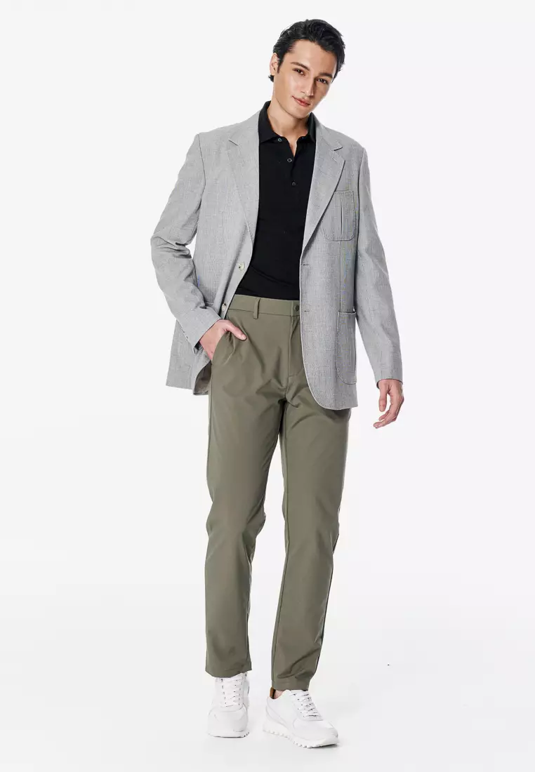 Khaki Green Slim Fit High Stretch Trousers