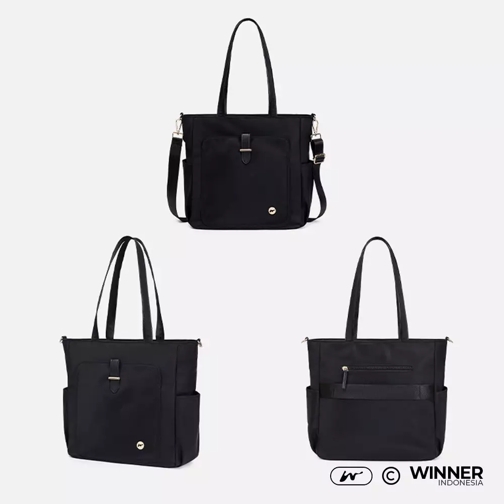 Tas Laptop 14 inch Bahu Selempang Tote Bag Nilon Oxford Wanita Korean Style Anti Air (T14-050-5583) - Hitam 14 inch