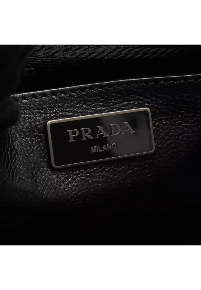 PRADA Pre-Loved Prada GLACE'CALF 2WAY Handbag leather black 2026