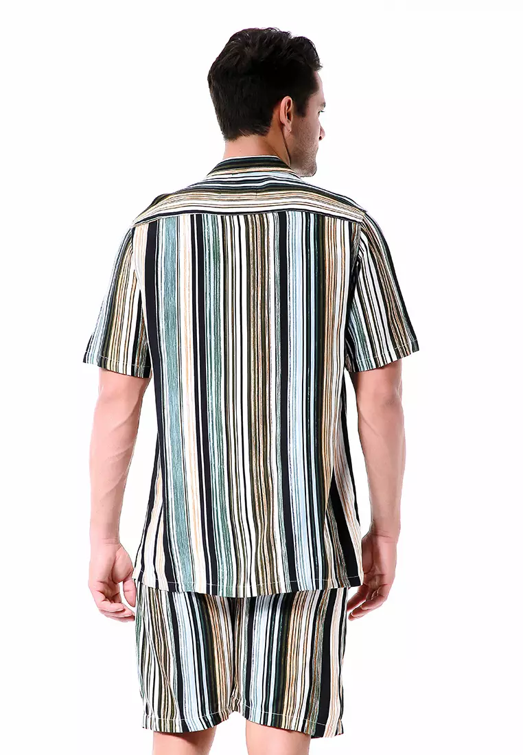 Deon Piyama Pria Motif Salur Kemeja One Set Lengan Pendek Material Rayon ORIGINAL - Multicolor