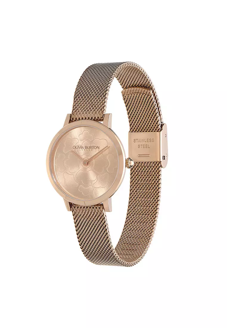 Abstract florals rose gold mesh clearance watch