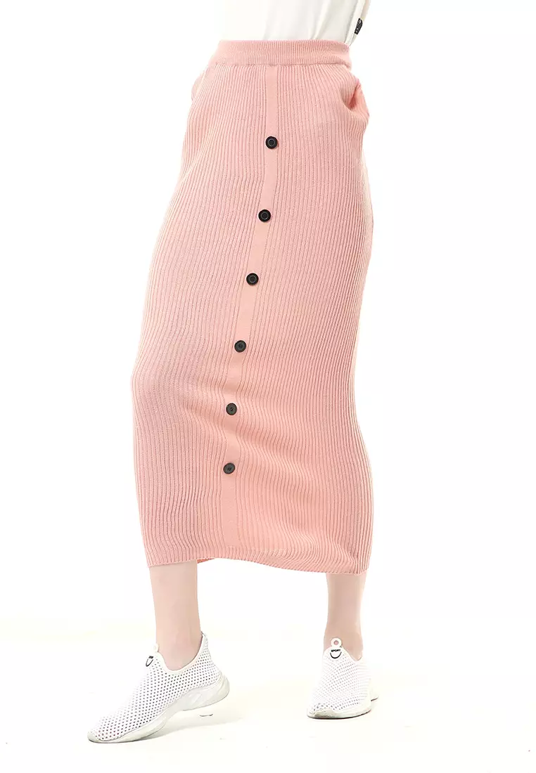 Deliana Rok Rajut Kancing Bawahan Wanita Premium Quality - Dusty Pink