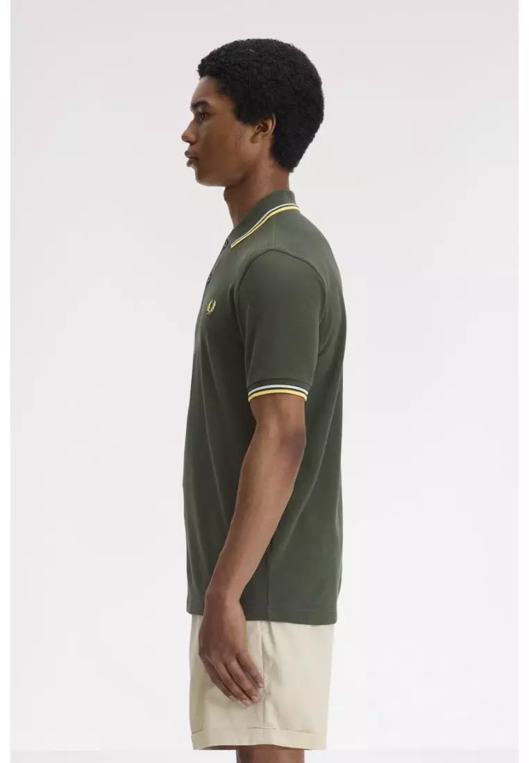 Fred Perry M3600 Twin Tipped Fred Perry Shirt (Hunting Green / Light Ice / Lemon Barley)