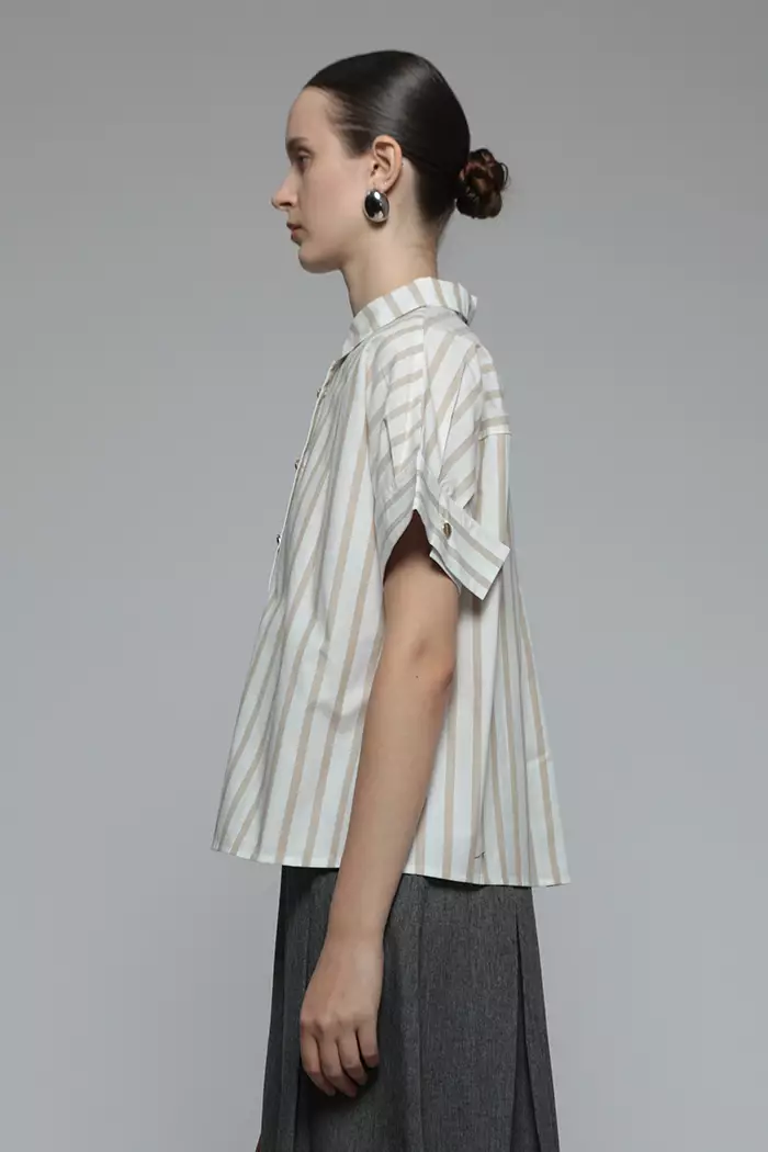 COTTONINK Studio - Atasan Kemeja Wanita Brown Striped Form #StudioEssentials