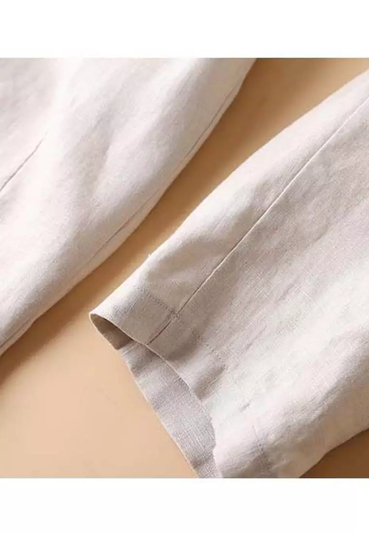 High Waist Cotton-flax Cropped Pants RZ-C132