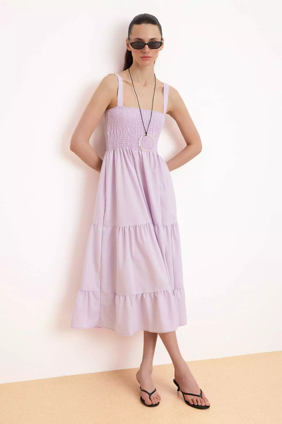 Lilac Straight Skirt With Open Waist Gipeli Maxi Woven Dress Twoss24El152